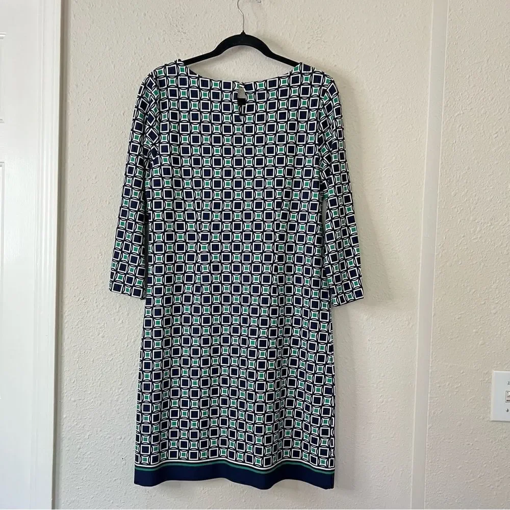 Talbots Geometric Print 3/4 Sleeve Shift Dress Size 8